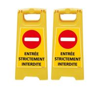 CHEVALET ENTRÉE STRICTEMENT INTERDITE. CHEVALET JAUNE PLIABLE. CHEVALET SIGNALISATION PLIABLE. PANNEAU SIGNALISATION SUR PIEDS. À L’UNITÉ OU LOT 2-60 CM X 30 CM.