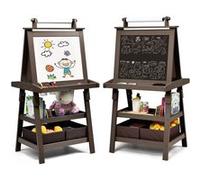 chevalet giantex café 59 x 50 x 117cm pour enfants 3 en 1 tableau de dessin magnétique double faces (tableau blanc + tableau noir) avec rouleau de papier Blanc G