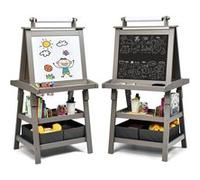 chevalet café pour enfants 3 en 1 tableau de dessin magnétique double faces (tableau blanc + tableau noir) avec rouleau de papier