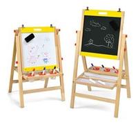 chevalet giantex d’art 3-en-1 pour enfants de 3+ans avec hauteur réglable sur 5 positions, plateau de rangement et tableau à 2 faces G