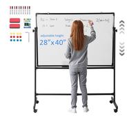 Chevalet mobile réversible 2 en 1, tableau blanc et noir 40x28 pouces, roulettes et hauteur réglable pour maison