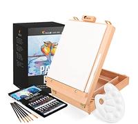 Chevalet Peinture 34 Pièces - Coffret Peinture, 24 Peintures, 6 Pinceaux, Toile à Peindre 24x30cm, Spatule, Palette - Cadeau pour les Artistes