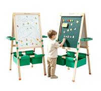 Chevalet Pour Enfants, Chevalet en Bois Réglable en Hauteur Pour Enfants, Plateau Pour Enfants Double Face avec Support de Rangement, Rouleau de Papier, Tableau Blanc,Lettres Magnétiques, Pliable