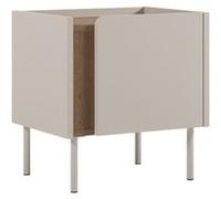 Chevet 1 porte en mélaminé beige et imitation bois avec découpe graphique bandeau - LIWENN -