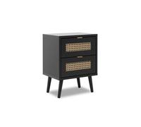 Chevet 2 tiroirs en bois noir impression cannage - CH7072