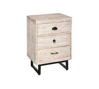 Table d'appoint Table de Chevet 3 Tiroirs en Métal et Bois de Manguier sculpté - Atmosphera