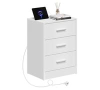 Chevet Blanc avec Prise Intégrée - WOLTU Table d'Appoint - 2 Prises AC, 1 Port USB, 1 Port Type-C