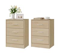 Chevet Chêne Clair Lot de 2 - WOLTU Tables de Nuit en Bois d'Ingénierie - 3 Tiroirs - 39x28x54cm W0ITT7067