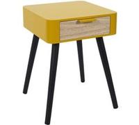 HOME DECO FACTORY - HD7337 - Chevet 1 Tiroir en Bois Jaune Moutarde, Chambre, Table de Nuit