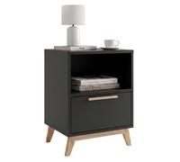Chevet Noir 1 Tiroir 1 Niche Pieds Pin Massif L 38.2 H 51 P 35.1 cm