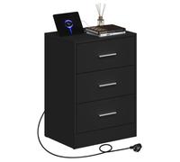 Chevet Noir avec Prise Intégrée - WOLTU Table d'Appoint - 2 Prises AC, 1 Port USB, 1 Port Type-C