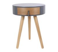 Chevet Rond 1 Tiroir Gris et Effet Bois Style Scandinave Vintage - MEALIA
