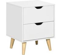 Chevet table de nuit design scandinave 2 tiroirs piètement bois pin panneaux particules blanc Blanc G
