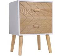 Homcom Chevet table de nuit design scandinave 40L x 30l x 56H cm 2 tiroirs bois massif pin MDF blanc et hêtre motif graphique