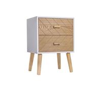 Homcom Chevet table de nuit design scandinave 40L x 30l x 56H cm 2 tiroirs bois massif pin MDF blanc et hêtre motif graphique