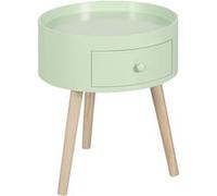 HOMCOM Table Basse - Table de Chevet - Table de Nuit Ronde - Design scandinave Table d'appoint Bout de canapé avec tiroir Pieds effilés inclinés Bois Massif Vert