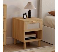 IDMARKET Lot de 2 tables de chevet ROBIN 1 tiroir avec niche bois et tissu effet lin