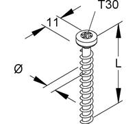 Cheville à visser Kleinhuis E00, tête plate, pour perçage Ø5 mm, longueur 35 mm, Torx T30, 1 pièce.