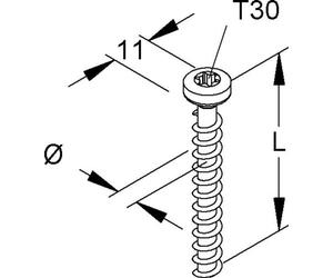 Cheville à visser Kleinhuis E00, tête plate, pour perçage Ø5 mm, longueur 35 mm, Torx T30, 1 pièce.