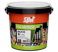 Cheville bi-matière universelle Colortech - 6 x 35 mm - Avec vis tête plate - Seau de 250 pièces - SPIT - 565188