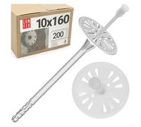 Cheville Isolation 10x160 mm, 200 pcs - Isolation Thermique façade, Fixation Panneau EPS WDVS, Cheville à Frapper Plastique avec rondelle, Fixation polystyrène Longue Isolant ITE ETA