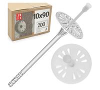 Cheville Isolation 10x90 mm, 200 pcs - Isolation Thermique façade, Fixation Panneau EPS WDVS, Cheville à Frapper Plastique avec rondelle, Fixation polystyrène Longue Isolant ITE ETA