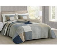 Chezmoi Collection Addy Parure de lit 3 pièces avec Courtepointe Patchwork à Carreaux Bleu Marine, Blanc, Gris, Taupe - Couvre-lit réversible léger - Grand lit