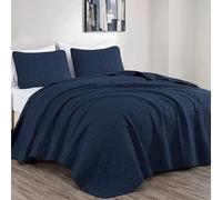 Chezmoi Collection Austin 3 pièces surdimensionné Couvre-lit Couvre-lit Set (King, Bleu Marine)