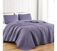 Chezmoi Collection Austin Couvre-lit surdimensionné 3 pièces Pinsonic matelassé léger en Microfibre, très Grand lit, Violet poudré