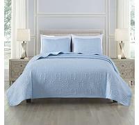 Chezmoi Collection Austin Ensemble de Dessus-de-lit de 3 pièces Dont Couvre-lit surdimensionné (Grand lit-Queen, Bleu Chambray)
