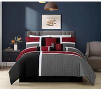 Chezmoi Collection Ensemble de Couette matelassée 7 pièces, Rouge/Gris/Noir, lit Double, mélange de Polyester