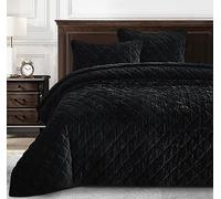 Chezmoi Collection Lux - Parure de lit 3 pièces en Velours Noir pour très Grand lit, Couette légère en Velours Vieilli pour Toutes Les Saisons, Revers en Microfibre brossée avec piquage à Point de