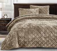 Chezmoi Collection Lux Parure de lit 3 pièces surdimensionnée en Velours d'aspect Vieilli pour Toutes Les Saisons, Couette légère en Microfibre brossée avec matelassage à Point de Diamant pour très