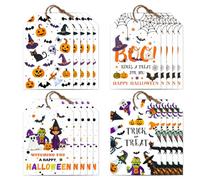 CHGCRAFT 120 pièces 4 styles D'Étiquettes Cadeaux D'Halloween avec Ficelle Happy Halloween Ghost Trick Treat Tags Étiquettes de Cadeaux pour Carte de Souhaits Emballage Cadeau Décor de Fête
