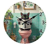 CHGCRAFT Horloge Murale Amusante avec Motif de Chat de Toilette 12(5) cm sans Tic Tac Ronde à Piles pour Chambre Salon Cuisine Bureau
