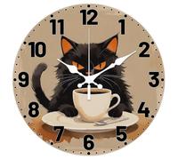 CHGCRAFT Horloge Murale Ronde à Motif de Café 12(5) cm sans Tic Tac Motif Chat Noir à Piles pour Chambre Salon Cuisine Bureau