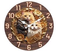 CHGCRAFT Horloge Murale Ronde à Motif de Chat et de Fleurs en Relief 3D 12cm sans Tic Tac à Piles pour Chambre à Coucher Salon Cuisine Bureau