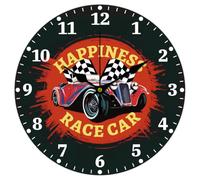 CHGCRAFT Horloge Murale Vintage de Voiture de Course à Piles Drapeau de Course Silencieuse sans Tic Tac Décorative pour Salon Bureau Chambre à Coucher Décoration D'Intérieur