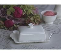 Chic Antique Provence Beurrier en porcelaine Blanc 13 x 20 cm Style nostalgique