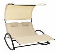 CHIC Chaise Longue Double avec Auvent Textilène Creme 139x180x170 cm et toile imperméable pour Jardin 673614