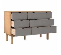 CHIC Commode OTTA Marron et Gris 111 x 43 x 73,5 cm en bois de pin massif avec 6 tiroirs et dessus robuste &zmc37u