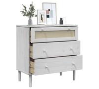 CHIC Commode SENJA Aspect de Rotin Blanc 80 x 40 x 80 cm en bois de pin massif avec 3 tiroirs et dessus robuste &vap29f
