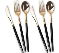 Chic Flatware Ensemble de 32 couverts jetables élégants en plastique pour fêtes et événements Doré et noir