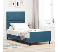 CHIC Lit adulte,1 place - 90x190 cm Structure/Cadre de lit et tête de lit Bleu foncé 90 x 190 cm Velours #Sara51763