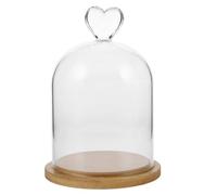 CHICAMPERA Cloche Verre Transparent avec Base Bois et Poignée Coeur Dôme Verre Décoratif pour Bougies Parfumées Fleurs Séchées et Objets de Collection Protection Anti-poussière Élégante