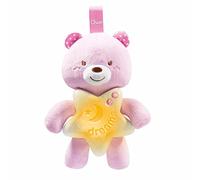 Chicco Veilleuse Petit Ourson First Dreams, Peluche douce en forme d'ours à accrocher au lit ou au berceau avec mélodies relaxantes et veilleuse, rose, 0 mois et plus