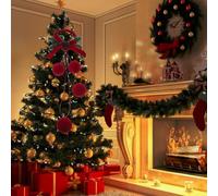 CHICIRIS Boule Suspendue Rouge Floquée, Ornement de Noël, Pendentif pour Couronne d'arbre de Noël, Décoration Intérieure et Extérieure (Anneau Circulaire)