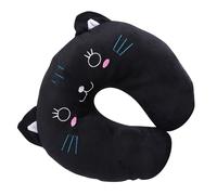 CHICIRIS Oreiller de Voyage en Forme d'animal en Coton PP, Repose-tête Doux, Jouet, Réduit la Pression Cervicale, pour Le Bureau et la Voiture (Chat Noir)