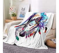 Chickw1 Couverture Plaid Flanelle, 3D Animal Imprimé Couverture Polaire Epaisse Microfibre Moelleuse Chaudes Légères Couvertures pour Voyager, Lit ou Canapé (Graffiti Cheval Plumes,100x150cm)