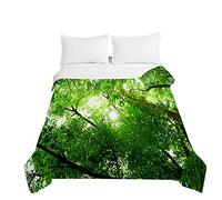 Chickw1 Couvre Lit Matelassé 3D Forêt Imprimé, Dessus de Lit Hiver Été Microfiber Gaufrée, Couverture pour 1-2 Personnes (Feuilles Vertes, 230x280cm)